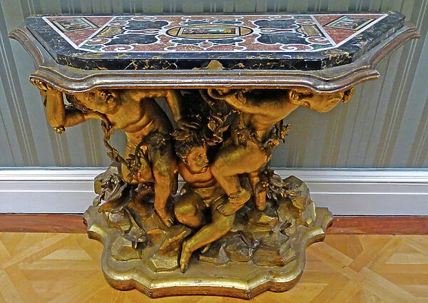 Carved and gilt pinewood Console Table from Italy