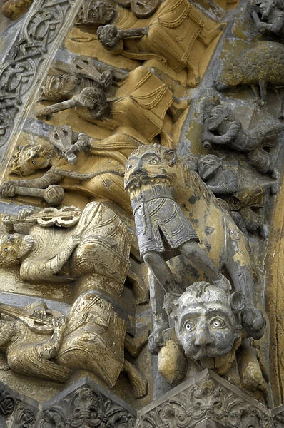 Detail of the carved vault of the facade of the cathedral Saint Marie