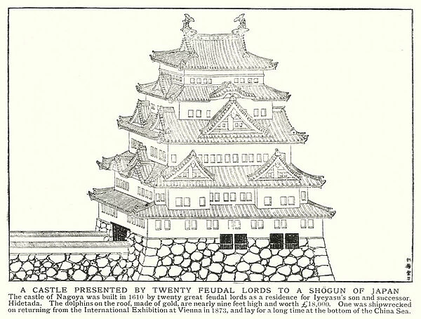 A castle presented by twenty feudal lords to a Shogun of Japan (litho)