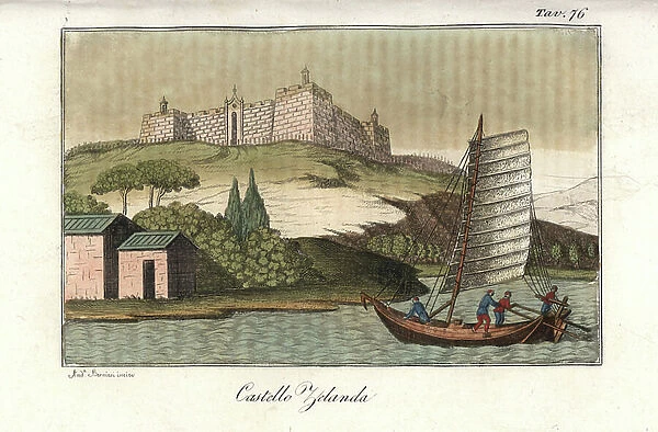 The castle of Zeelandia (Tainan) on Formosa (Taiwan) built by the Dutch East India Company. Handcoloured copperplate engraving by Andrea Bernieri from Giulio Ferrario's Costumes Antique and Modern of All Peoples