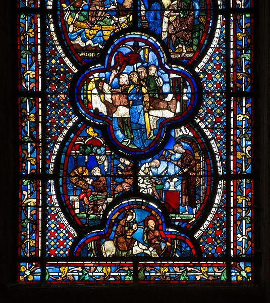 Cathedral of Chartres, stained glass: life of Saint John the Evangelist detail bas