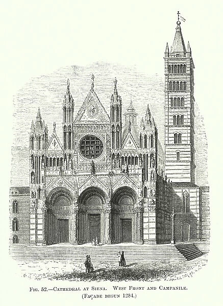 Cathedral at Siena, West Front and Campanile, Facade begun 1284 (engraving)