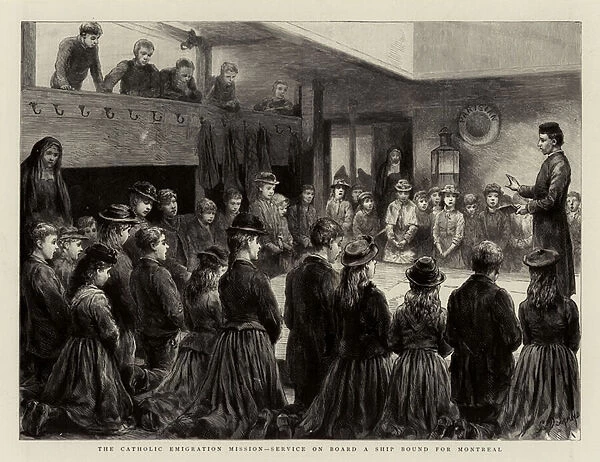 The Catholic Emigration Mission, service on Board a Ship bound for Montreal (engraving)