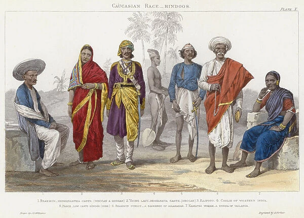 Caucasian Race, Hindoos (coloured engraving)