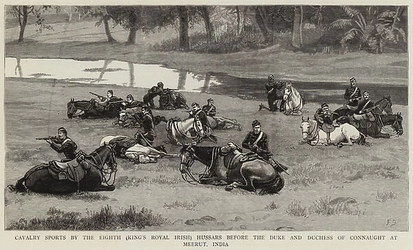 Cavalry Sports by the Eighth (Kings Royal Irish) Hussars before the Duke and Duchess of Connaught at Meerut, India (engraving)