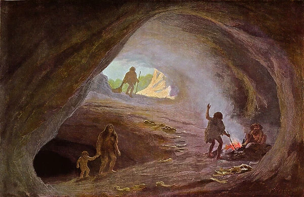 Cavemen during the Ice Age, after a sketch by Professor Klaatsch