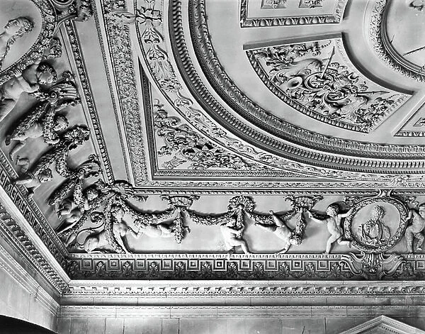 Detail of the ceiling in the Stone Hall, Houghton Hall, Norfolk, from The English Country House (b / w photo) (see also 310447)