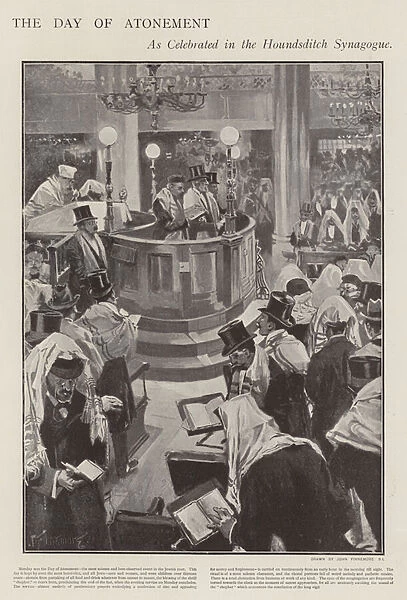 Celebrating the Jewish Day of Atonment in the Houndsditch Synagogue, London (litho)
