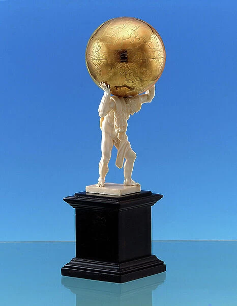 Celestial globe with table, supported by Hercules, c.1651 (ivory statuette and gilded copper)