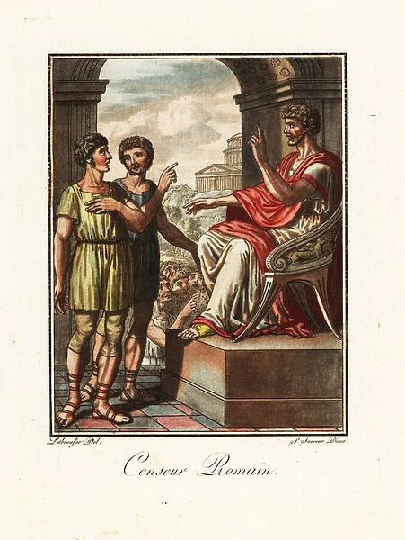 Censor conducting a census at the Villa Publica, ancient Rome. 1796 (engraving)