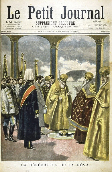 Ceremony of blessing the river Neva, St Petersburg, by Russian Orthodox priests, 1895 (print)
