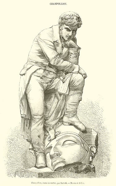 Champollion, statue en marbre (engraving)