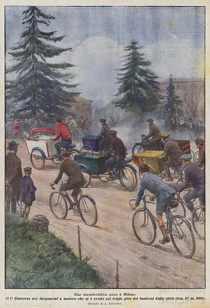 A characteristic race in Milan (colour litho)