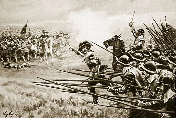 The charge of the Royalist Infantry at Naseby, June 14th, 1645 (litho)