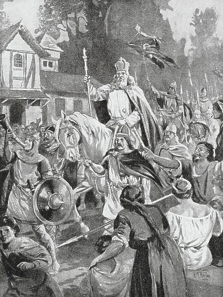 Charlemagne returning to Brussels, his Country Seat (litho)