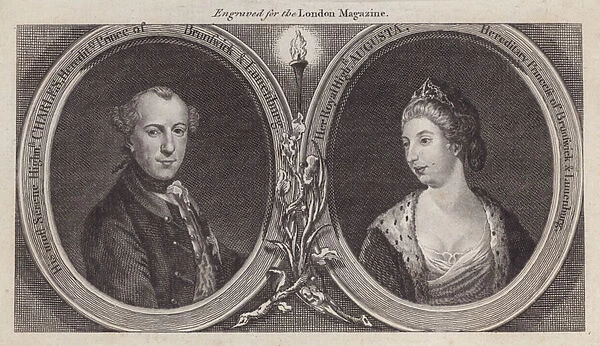 Charles William Ferdinand, Duke of Brunswick, and his wife, Princess Augusta, sister of King George III (engraving)