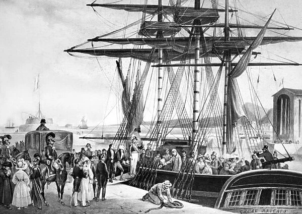 Charles X boards a Ship to England, 15th August 1830 (engraving)