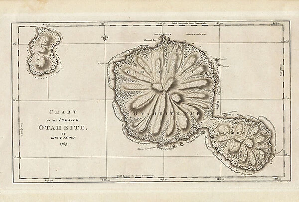 Chart of the Island Otaheite (Tahiti) by James Cook, 1769, 1773 (engraving)