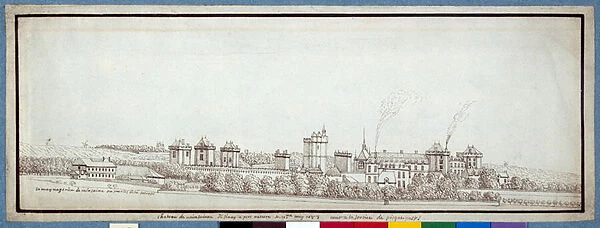 The Chateau de Vincennes, with chimneys smoking (pen & ink on paper)