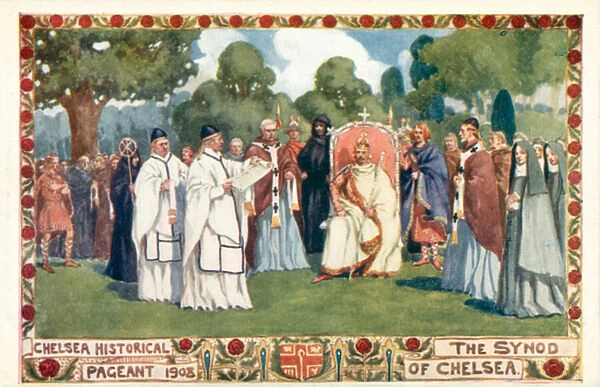 Chelsea Historical Pageant 1908, the Synod of Chelsea (colour litho)
