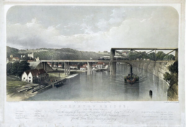 Chepstow Bridge. Over the River Wye, 1851 (hand coloured lithograph on paper)