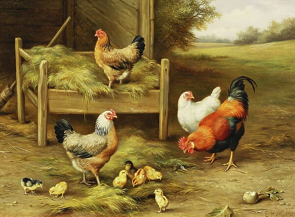 Chickens and Chicks Feeding, 1926 (oil on canvas)