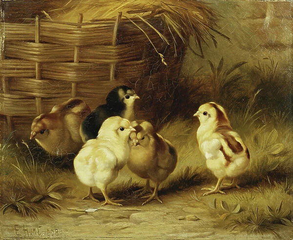 Chicks by a Basket, 1908 (oil on canvas)
