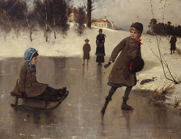 Child Tobogganing, 1883 (oil on canvas)