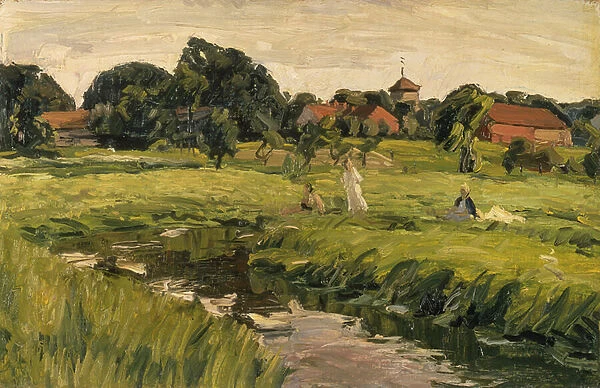 Children by the Creek (oil on canvas)