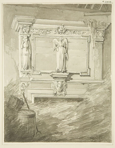 Chimneypiece in the old Bell Inn, Bell Lane (pencil & w  /  c on paper)