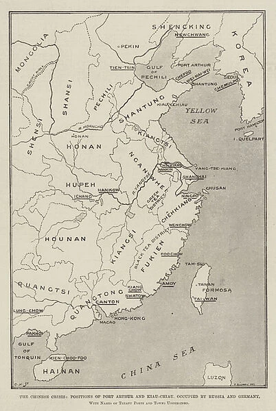 The Chinese Crisis, Positions of Port Arthur and Kiau-Chiau, occupied by Russia and Germany, with Names of Treaty Ports and Towns underlined (litho)