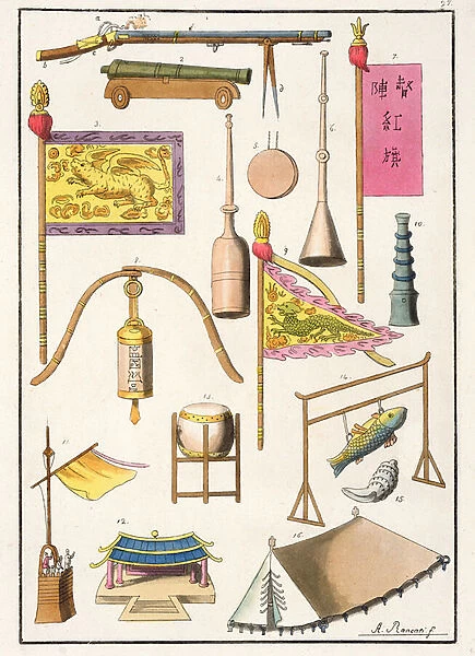 Chinese military equipment, illustration from Le Costume Ancien et Moderne