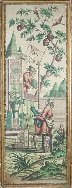 Chinoiserie wallpaper (coloured engraving)