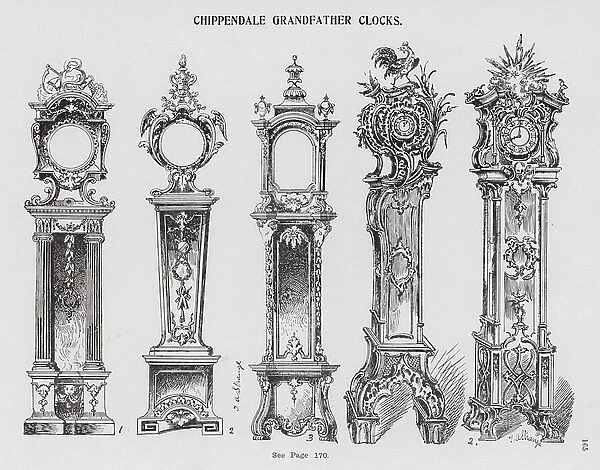 Chippendale Grandfather Clocks (litho)