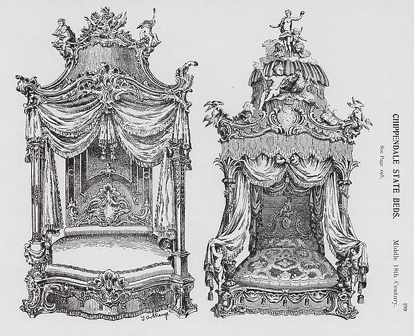 Chippendale State Beds, Middle 18th Century (litho)