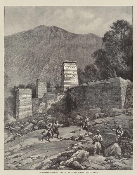 The Chitral Expedition, the Fort at Chitral as seen from the River (engraving)