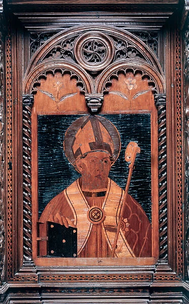 Detail of the choir with a panel depicting St. Augustine, 1471 (wood)