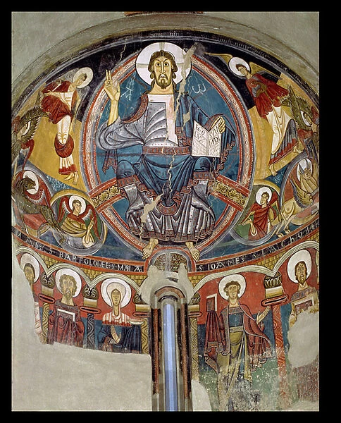 Christ in Majesty flanked by seraphim and symbols of the Evangelists, apse fresco from San Climente in Taull (Tahull) Catalonia, c. 1123 (fresco)