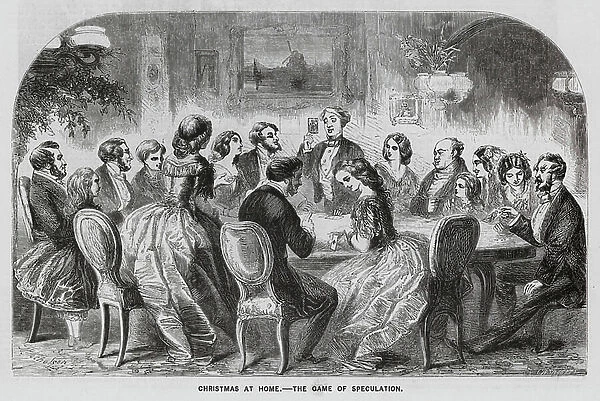 Christmas at home - the game of speculation (engraving)