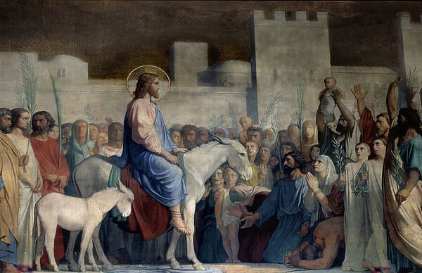 Christs entrance to Jerusalem on Palm Sunday: the inhabitants greet him with joy by