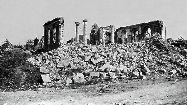 Church of Herbecourt (Somme, France) destroyed by English during their advance during Somme battle, july-december 1916