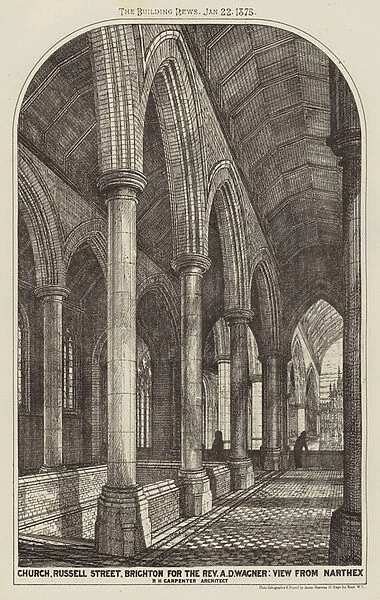 Church, Russell Street, Brighton for the Reverend A D Wagner, View from Narthex (engraving)