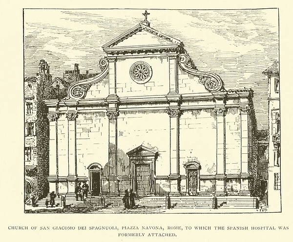 Church of San Giacomo dei Spagnuoli, Piazza Navona, Rome, to which the Spanish Hospital was formerly attached (engraving)
