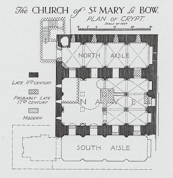 The Church of St Mary Le Bow, Plan of Crypt (litho)