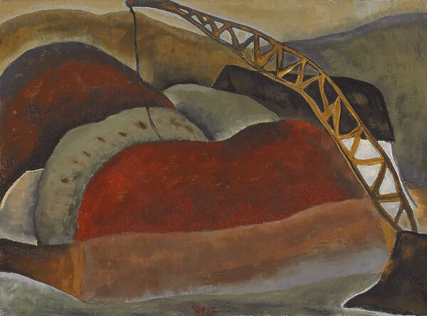 Cinder Barge and Derrick, 1931 (oil on canvas)