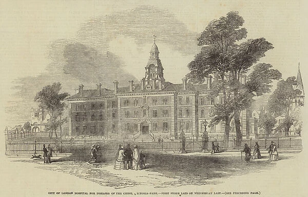 City of London Hospital for Diseases of the Chest, Victoria-Park, First Stone laid on Wednesday Last (engraving)
