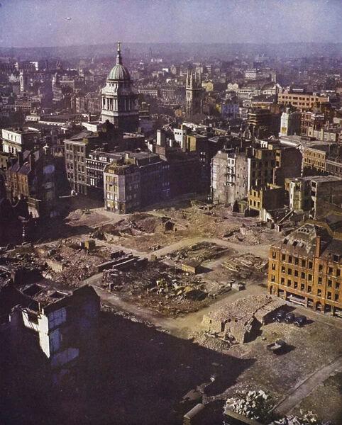 Cleared site of buildings destroyed by German bombing during the Blitz, City of London, World War II (photo)