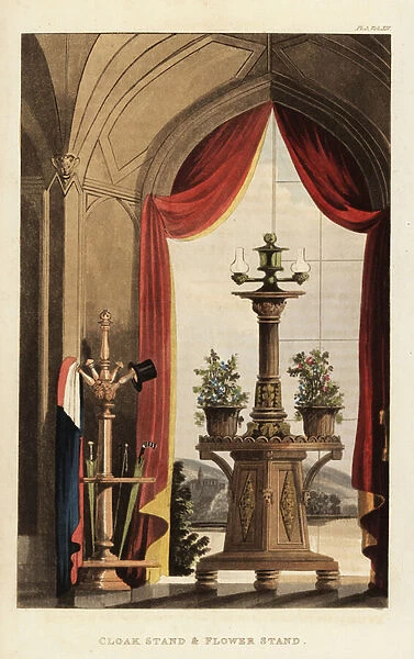 Cloak stand and flower stand in the Gothic style, Regency era