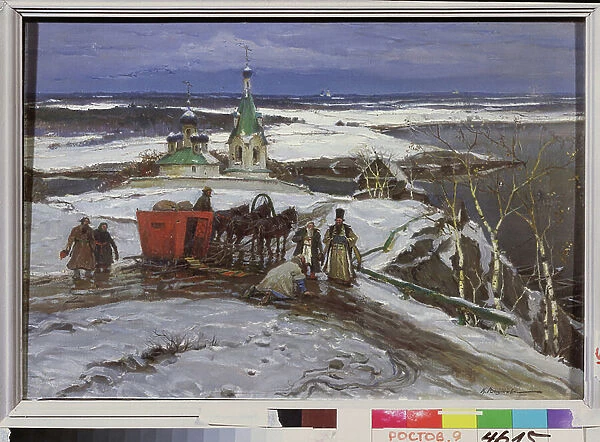 The Closed Sleigh in Russia of the 17th century (oil on canvas)