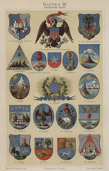 Coats of arms of countries of the Americas (colour litho)